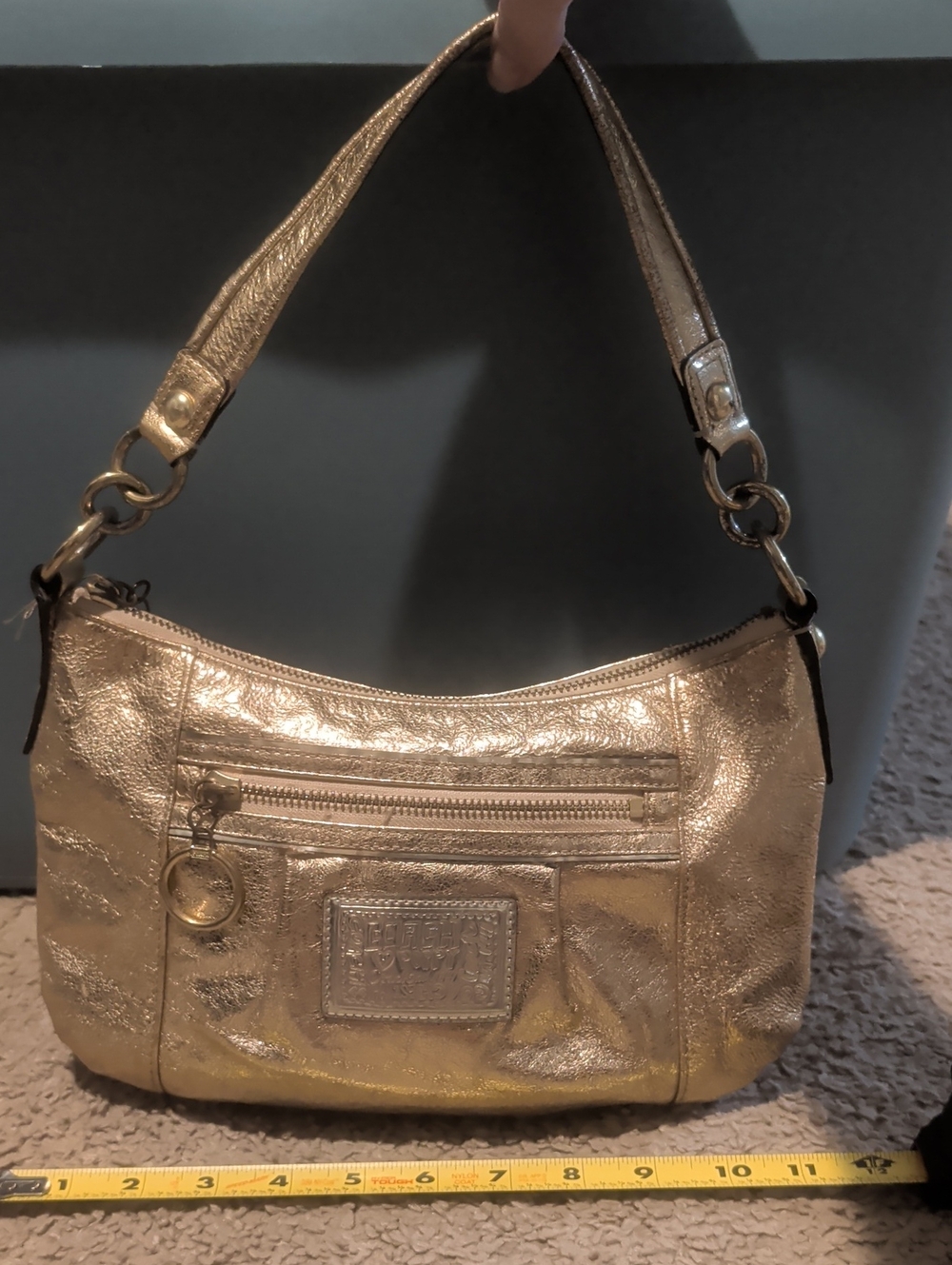 Coach Metallic Gold Shoulder Bag with Front Zip Pocket